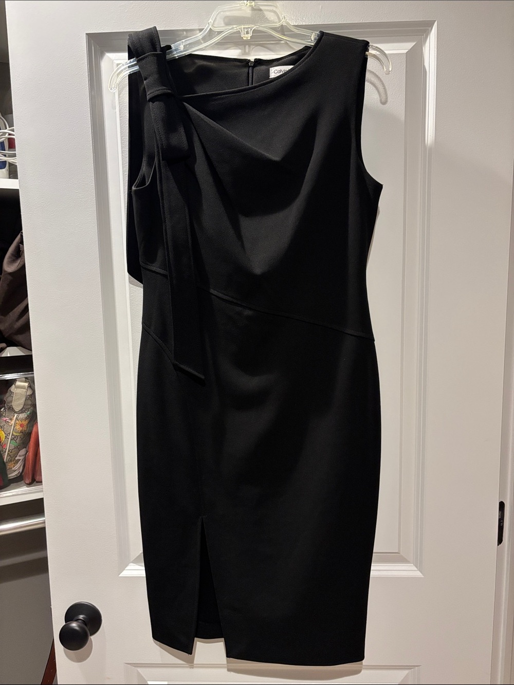 Calvin Klein Black Sleeveless Sheath Dress with Shoulder Tie